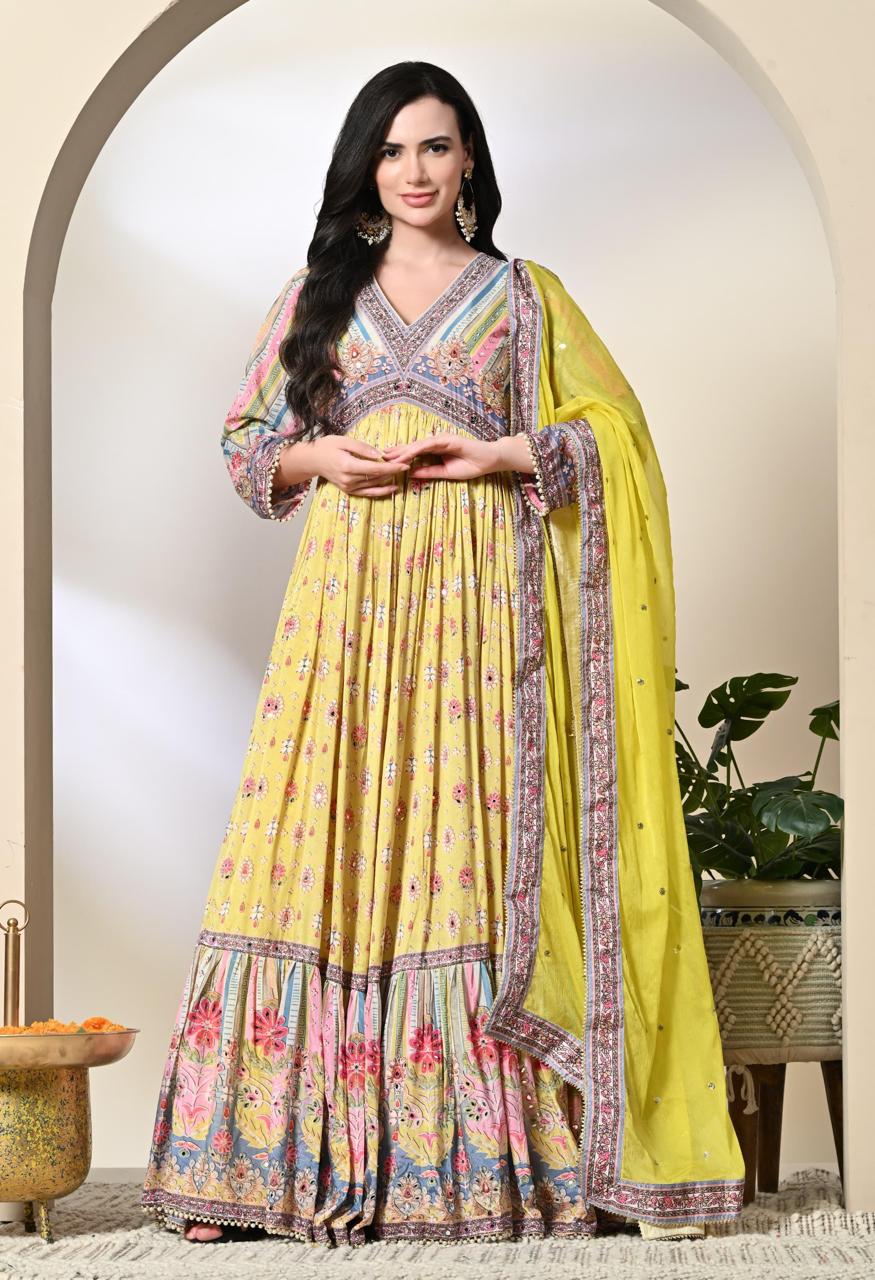 Designer Printed Anarkali Suit With Dupatta