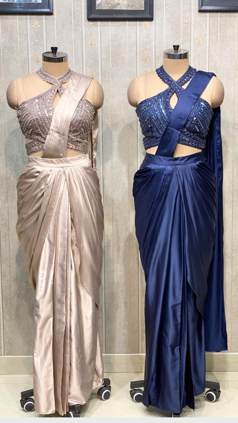 Royal Looking Drape Saree With Designer Blouse